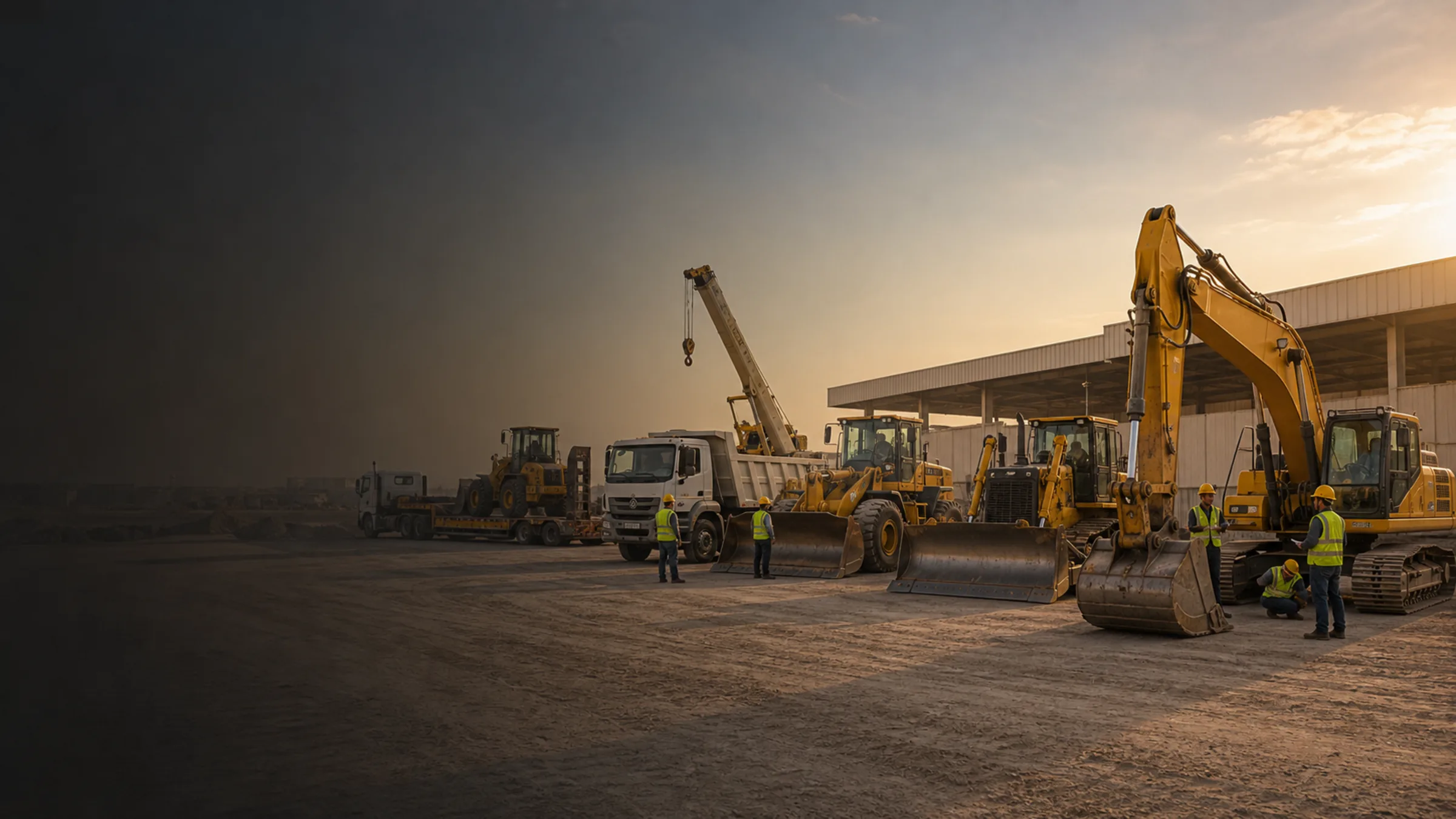 Real construction equipment image showing excavator and bulldozer site activity.