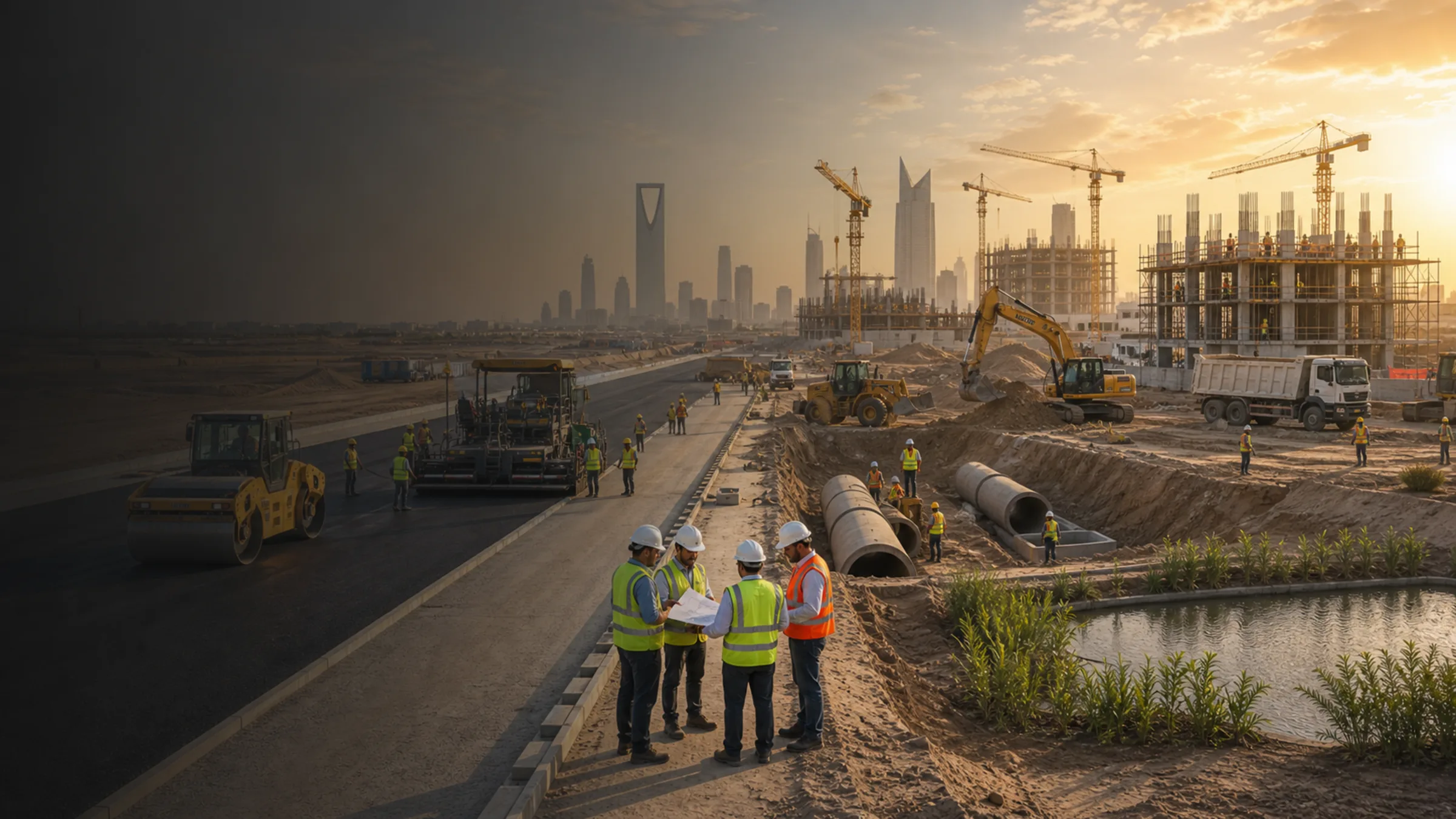 Custom construction image showing roads, utilities, and site execution capability.
