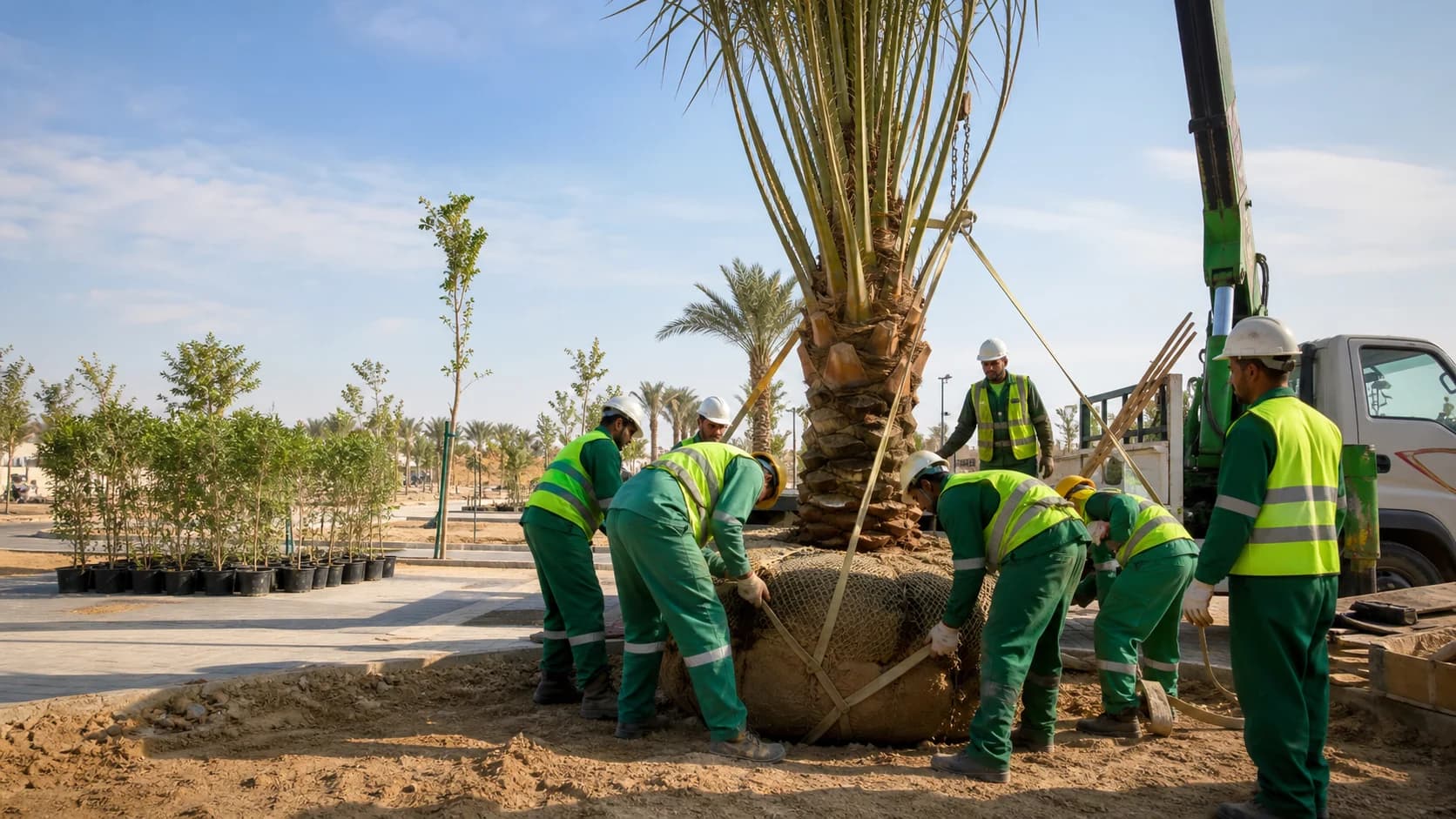 Environmental services image showing tree translocation support.