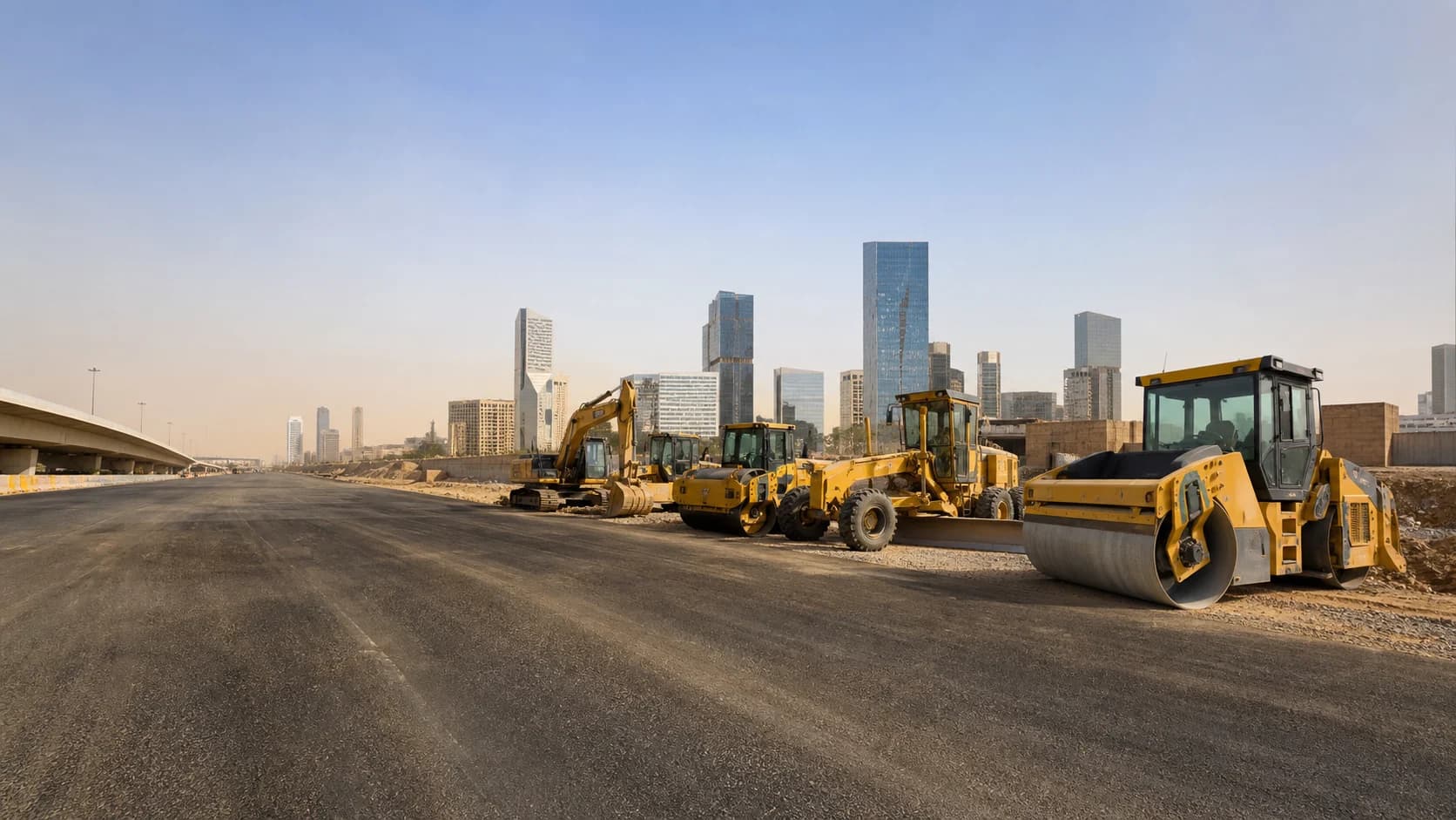 No-logo Riyadh construction support image near an urban road project.